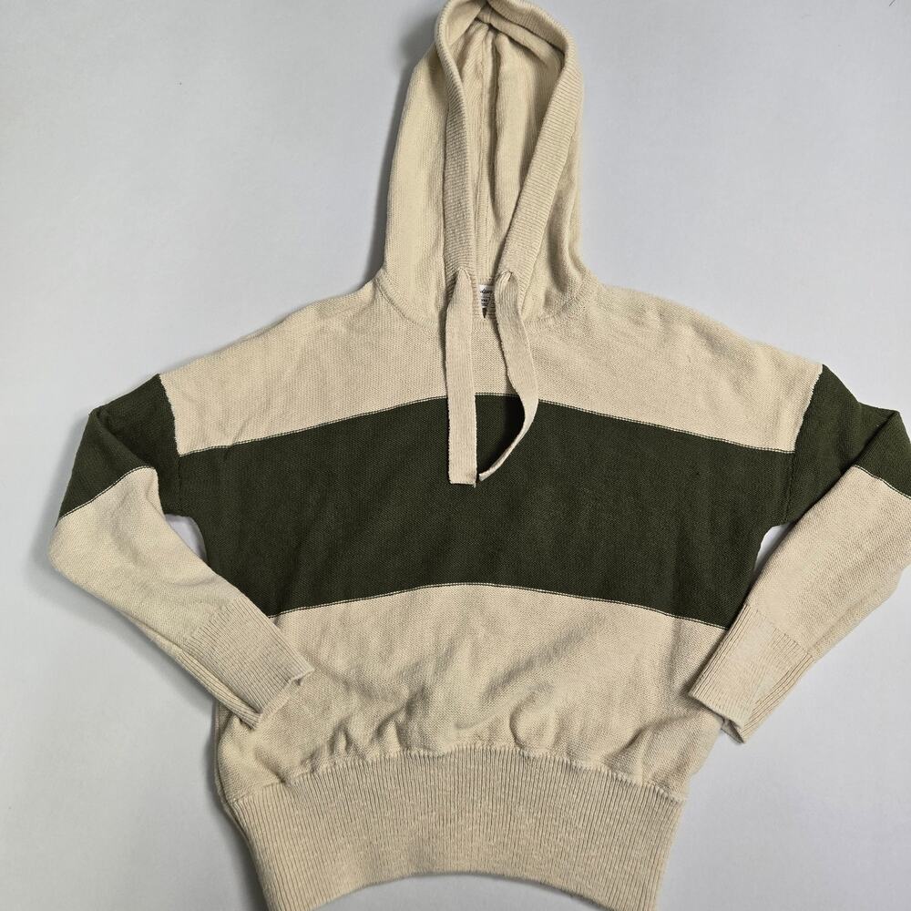 Madewell Clairview Hoodie Sweater, Cream/Olive Green, Cotton, Size XXS - Picture 3 of 10